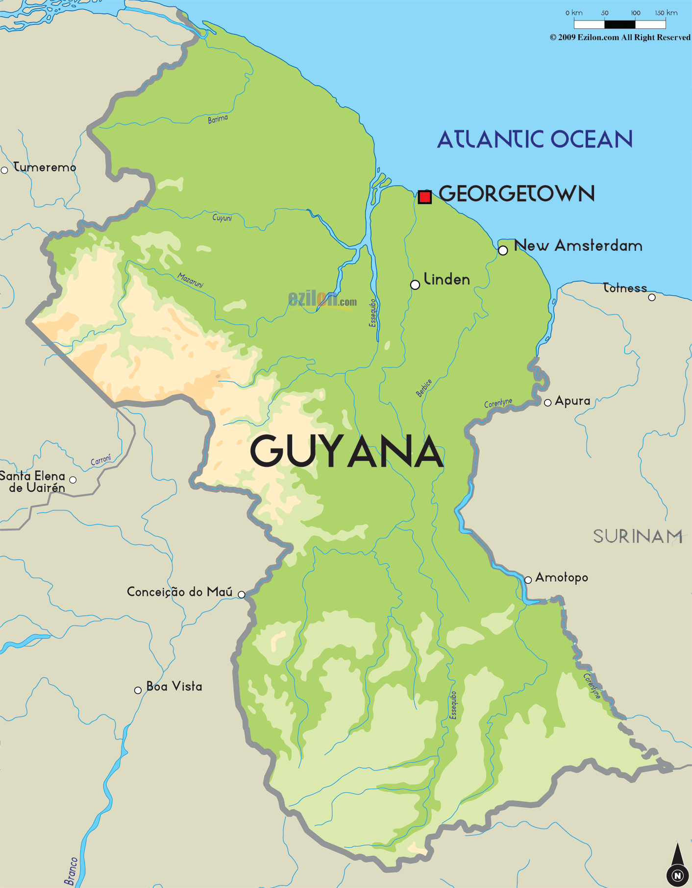 guyana physical map